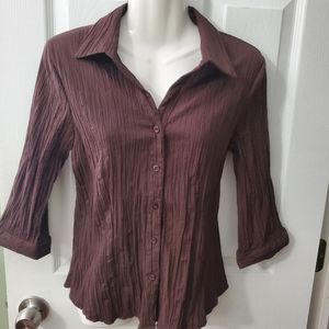 Pleated brown quarter sleeve blouse